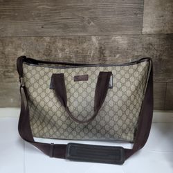Authentic GUCCI Brown GG PVC Canvas Supreme Large Tote Bag Purse
