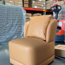 360° Swivel Recliner Accent Chair with Square Pillow, PU Leather Glider Chair-Toasted Caramel Brown 