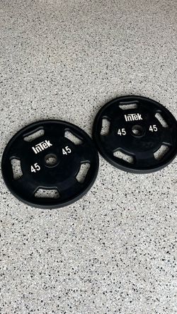 Pair of Intek Armor Series 45 lb Olympic plates, 90 lbs total