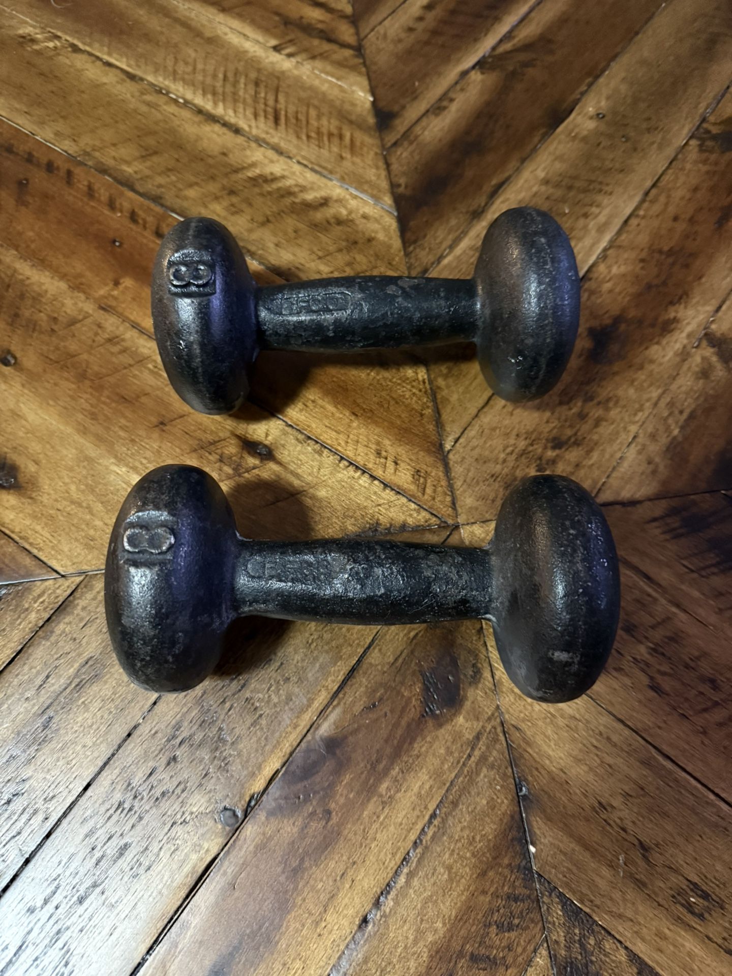 Vintage BFCO Cast Iron 8lb Dumbbell Set