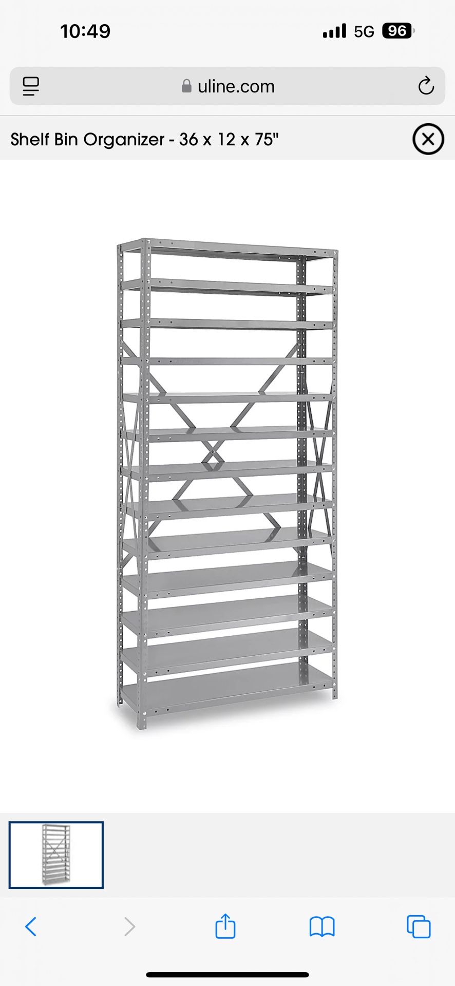 Uline Shelf Bin Organizer - 36 x 12 x 75. New in box