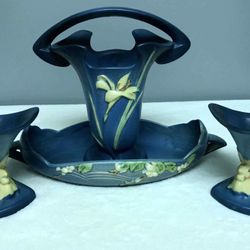Roseville Art Pottery Zephyr Lilly Bermuda Blue - 4 Piece Set