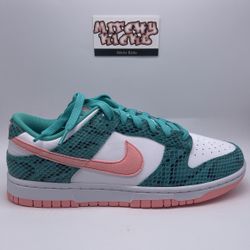 Nike Dunk Low Snakeskin Washed Teal Bleached Coral Sz. 8.5