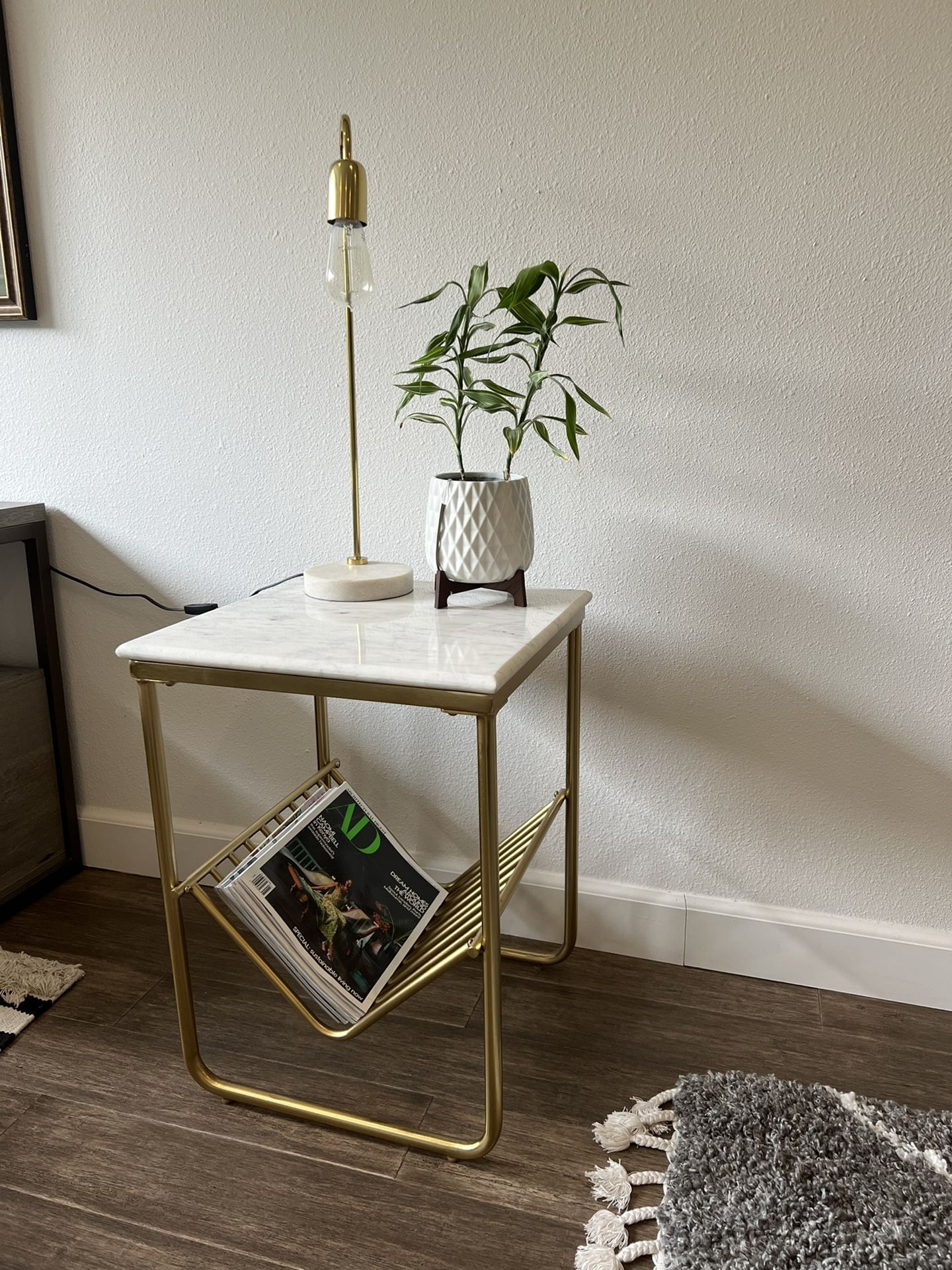 Cost Plus World Market + White Marble & Gold Metal Waylon Accent Table With Rack