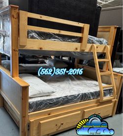 Twin full natural bunk bed with trundle cama Bonita bone