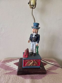 Rare Vintage Cast Iron Mechanical UNCLE SAM Coin Mechanical Bank lamp light