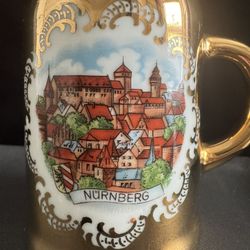 Vintage 70’s Mini German Beer Stein Porcelain Gold Mug
