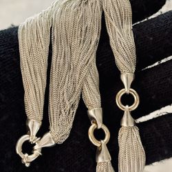 Sterling Silver Multi Strand Necklace w/ two 14k Circle Links 17 inch
