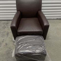 IKEA Jappling Brown Faux Leather Armchair & Ottoman- New