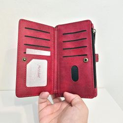 Megshi Red Leather Bifold Wallet