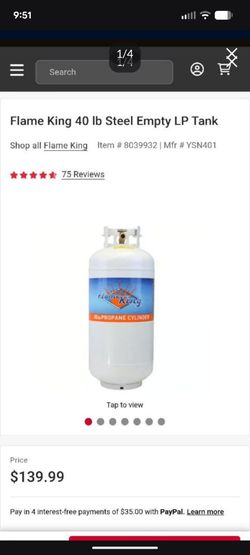 Flame King 40lb propane tank. Brand New. Only 2 left