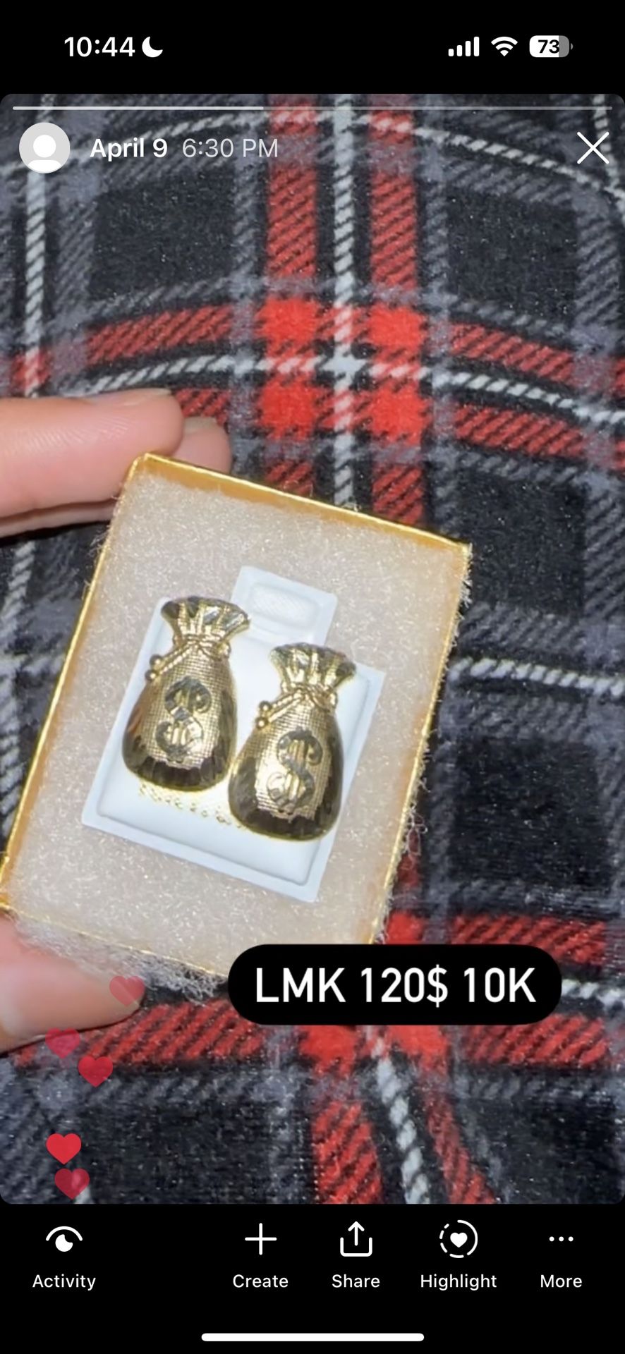 Money Bag 10K Gold Earrings