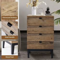 Farmhouse Nightstand Wood Bedside Table with 4-Drawers