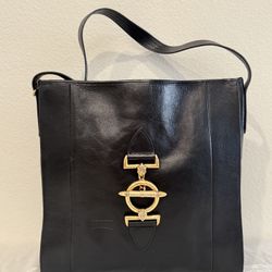 Texier Genuine Leather Shoulder Bag, Black, Gold hardware 