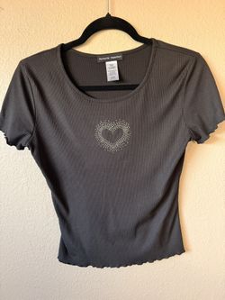 Black ruffle heart top with silver rhinestone heart