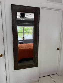 Rustic Dark Wood-Frame Wall Mirror (58 x 24 in)