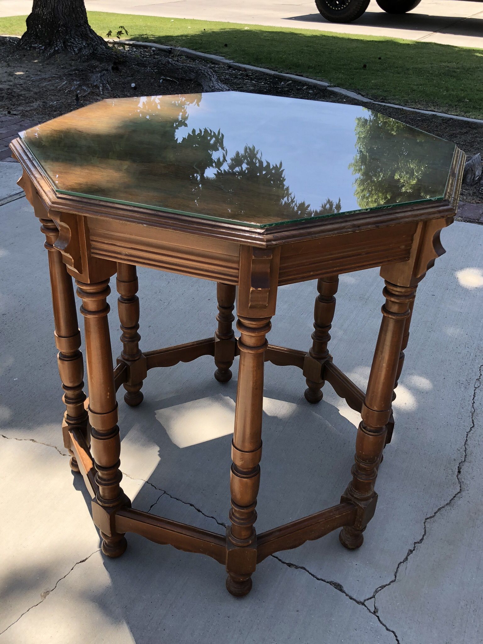 Tall Octagon Wooden End Table In Great Shape