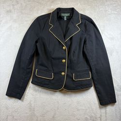 Ralph Lauren Lauren Jeans Co Black Gold Trim Blazer Jacket Womens 10 #2060