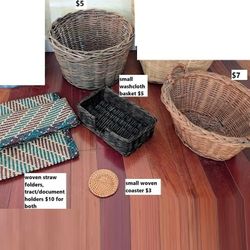 $5-$10 wicker rattan bin, small hamper, large bread gift towel flower fruit basket, straw drink coaster