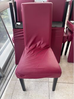 8 red leather dining chairs