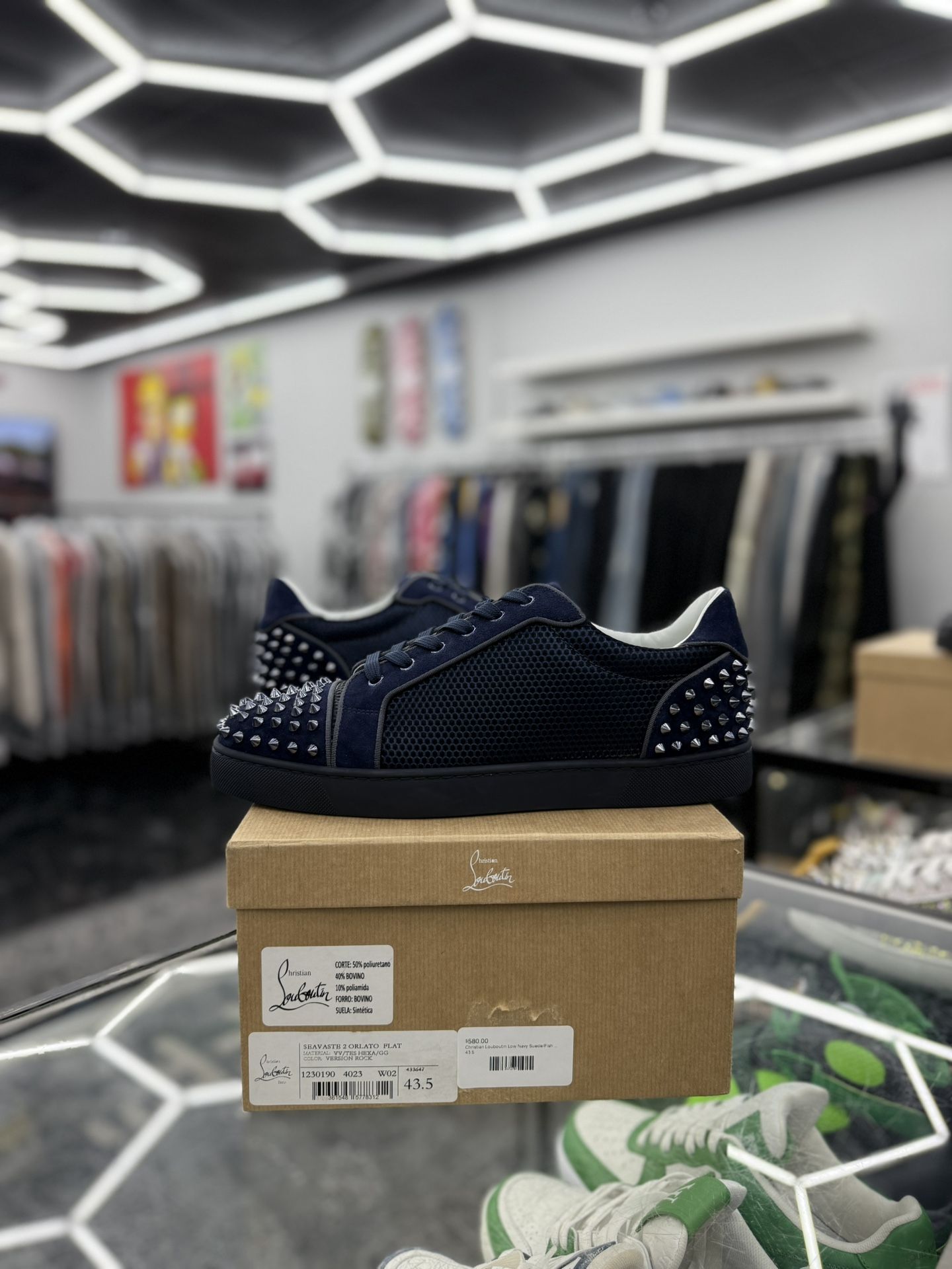 Christian Louboutin Low Navy Suede & Spike Toe 43.5(10.5 11M)