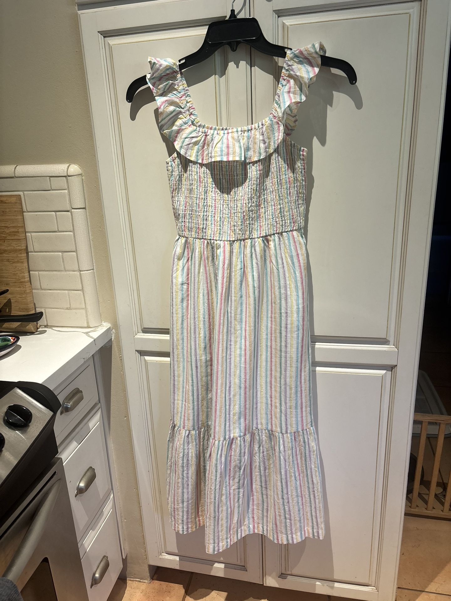 NWT GAP Size S Sundress pastel stripes ruffle neck elastic bodice