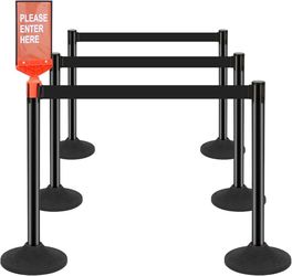 6 Pack Stanchions with Retractable Belts - Heavy Duty Crowd Control Barriers with Weighted Rubber Base, Retractable Belt Stanchions for Queue Line, Ev