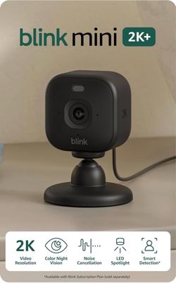 Blink Mini 2K+ (newest model) – Plug-in Home & Pet Indoor Security Camera with 2K video resolution, night vision, enhanced audio, motion detection – 2