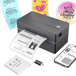 Bluetooth Thermal Shipping Label Printer: 4x6 Wireless Label Maker with Tape for Small Business - Compatible with iPhone, Android, Windows & Mac, Wide
