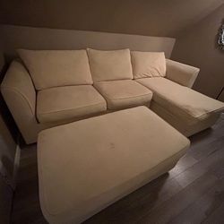 Suede Cream Chaise Couch With Storage Ottoman 