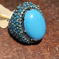 Park Lane Eva Ring Size SilverTone Aqua Accents Turquoise Cabochon