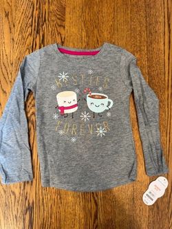 Cat & Jack Besties Forever Marshmallow Cocoa Girls Grey Long Sleeve Size XS New