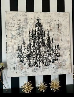 Large Painting’Glam Chandelier Jeweled Canvas Wall Art.