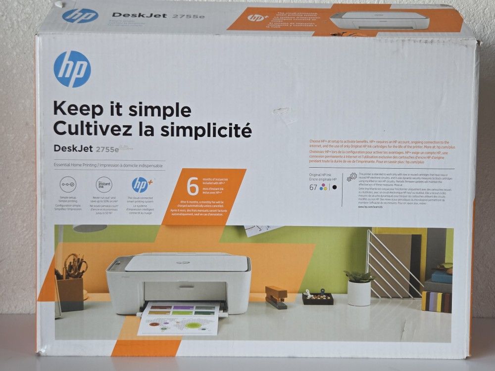 HP DeskJet 2755e Wireless Color Inkjet Printer Print Scan Copy UNTESTED
