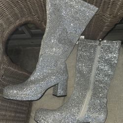Women's  Glitter Ankle Boots, Side Zipper High Heel Sparkly Sequin Platform Booties, Shiny Bling Fashion Dress Combat Boot
Size 7