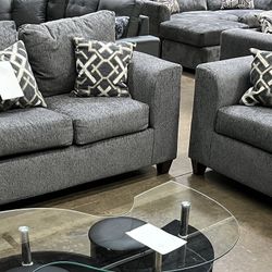 GRAY FABRIC 2 PIECE COUCH SET 