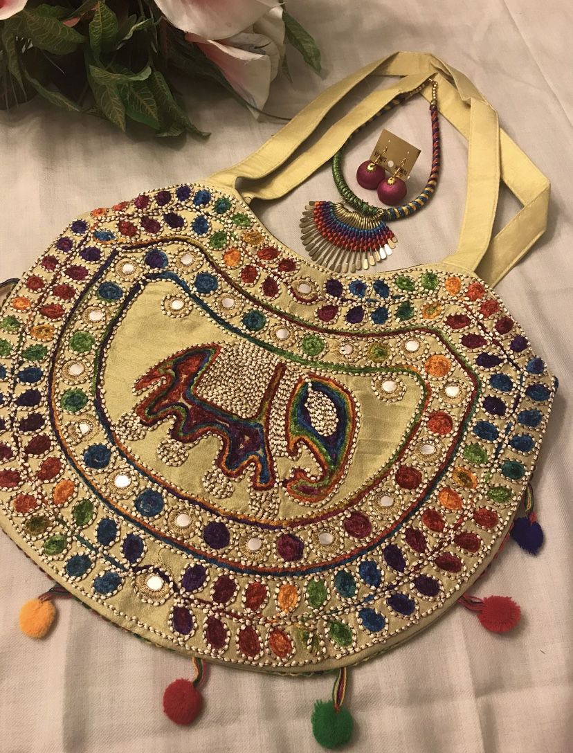 Handcrafted Tote Bag Necklace And Earrings Set Combo