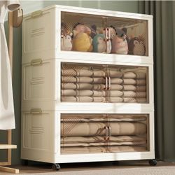 3 Pack Stackable Bins with Lid, Closet Organizer and Storage Drawer