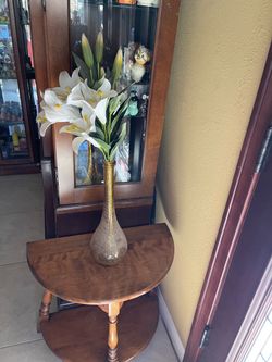Amber Glass Bud Vase with Faux Lily Stems