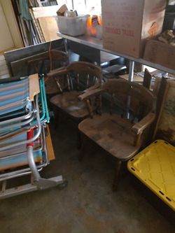 Three Brown Oak Chairs For Office Antique 