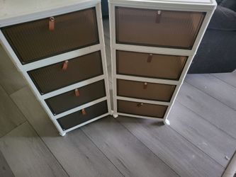 🗄️ Set of 2 Stackable 4-Tier Storage Cabinets – 8 Compartments – Smoke Doors – Rolling/Modular