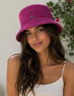 Falls Creek Pink Fuchsia Textured Bucket Hat Rhinestone Bird