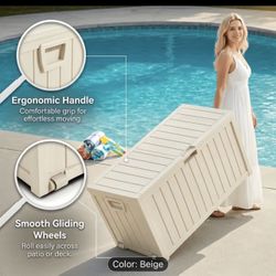 [Outdoor Storage Box] 75 Gallon Outdoor Storage Box, Deck Box Resin with Handles, Outdoor Storage Container for Home, Kitchen, Patio Garden, Pool, Rac