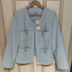 Nanette Lepore Light Blue Tweed Pocket Blazer