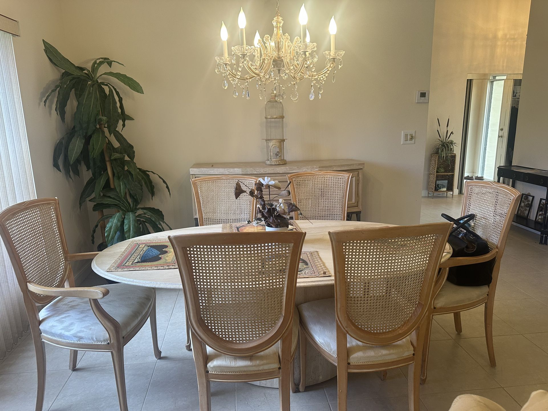 Marble top table and 6 chairs