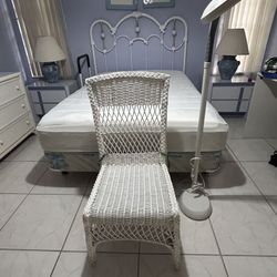 Full size bed with mattress and dresser, nightstands chest of drawers, white