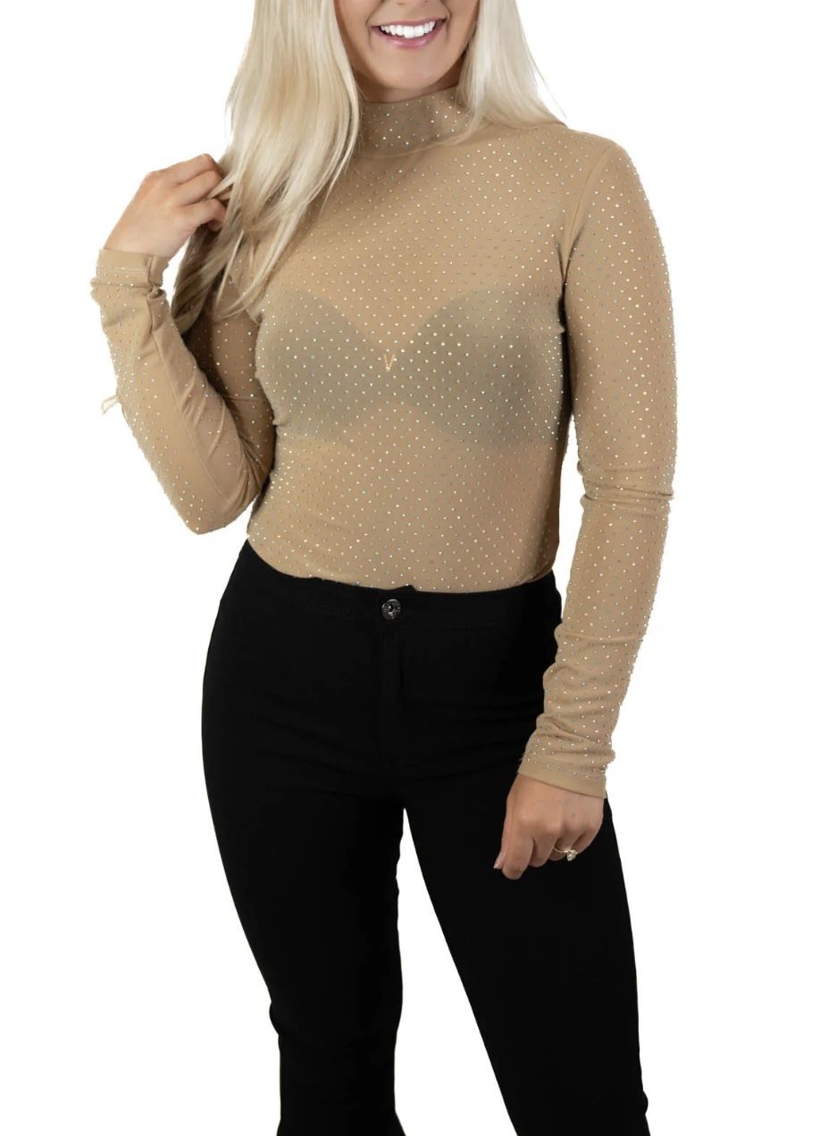Beige Rhinestone Bodysuit 1XL