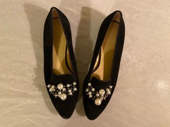 Talbots Black Suede Pearl Embellished Loafers - Size 8.5
