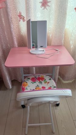 Chair, table, vanity mirror