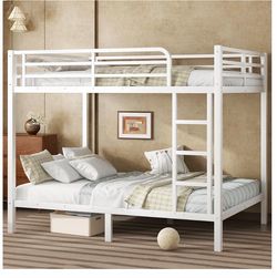 White Metal Bunk Bed with Ladder - For Full Size Mattresses